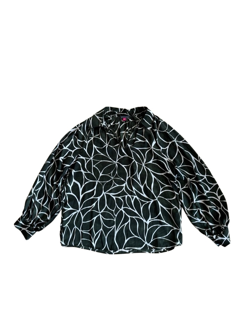 Vince Camuto Women's Leaf Print Split Neck Blouse Top Size Medium